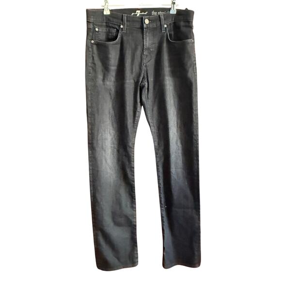 7 FOR ALL MANKIND Black The Straight Jeans Graphic Detail on pockets 32 x 32 - Picture 1 of 9